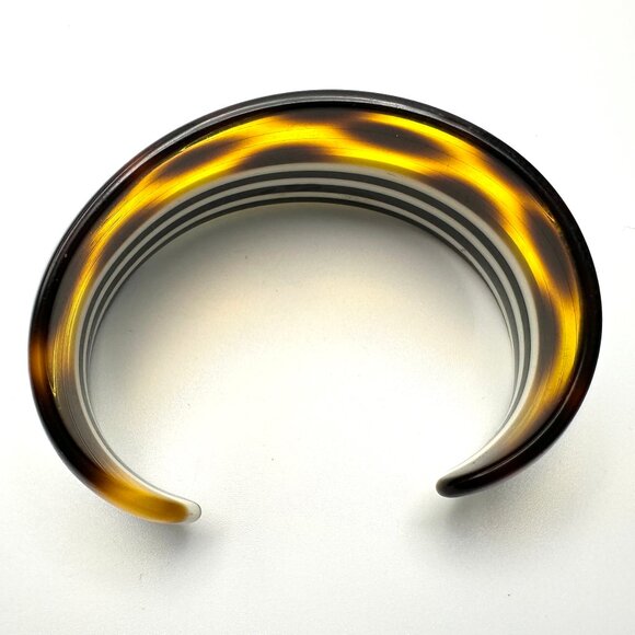The Mod Mixer Cuff — Y2K Tortoiseshell & Striped Acrylic Wide Bracelet — EUC - Picture 3 of 10